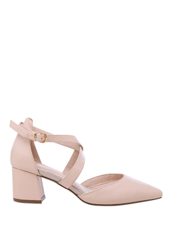 Paradox London Ffion Wide Fit Block Heel Court Shoes, Nude