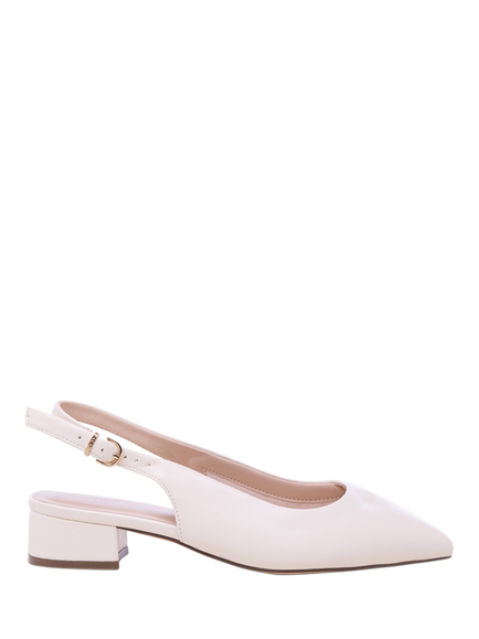 Paradox London Fiorenza Wide Fit Block Heel Court Shoes, Cream