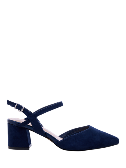 Paradox London Gloriette Wide Fit Block Heel Court Shoes, Navy, Navy
