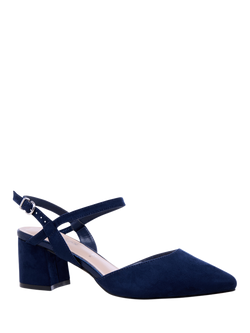Paradox London Gloriette Wide Fit Block Heel Court Shoes, Navy - view 2, Navy