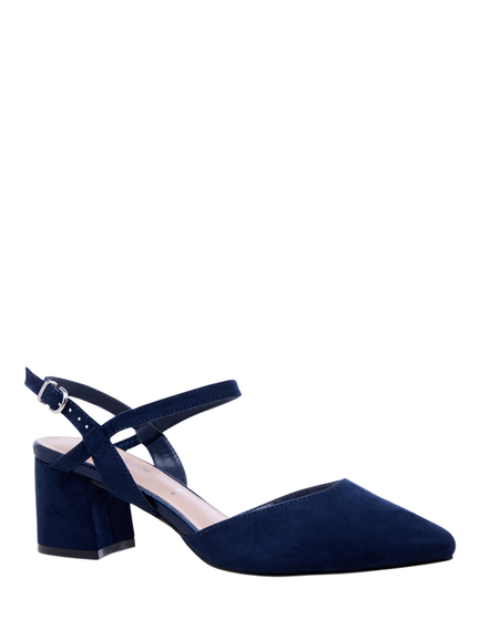 Paradox London Gloriette Wide Fit Block Heel Court Shoes, Navy - view 2, Navy