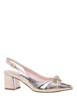 Paradox London Ilene Block Heel Knot Detail Court Shoes, Champagne - view 2, Champagne