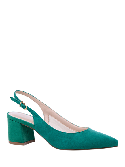 Paradox London Isadora Mid Block Heel Slingback Court Shoes, Emerald Green - view 2, Emerald Green