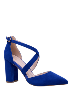 Paradox London Rachel High Block Heel Court Shoes - view 2, Royal Blue