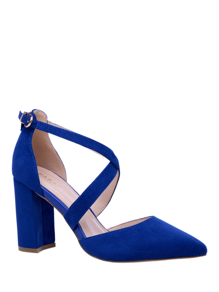 Paradox London Rachel High Block Heel Court Shoes - view 2, Royal Blue