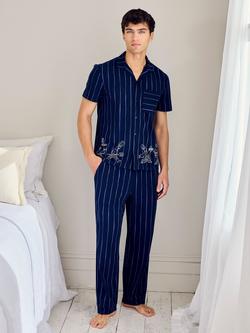 Chelsea Peers Chef Stripe Print Short Sleeve Pyjama Set, Navy - view 2, Navy