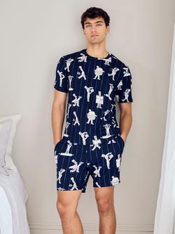 Chelsea Peers Chef Stripe Print Short Pyjama Set, Navy, Navy