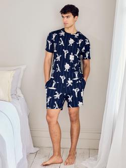 Chelsea Peers Chef Stripe Print Short Pyjama Set, Navy - view 2, Navy