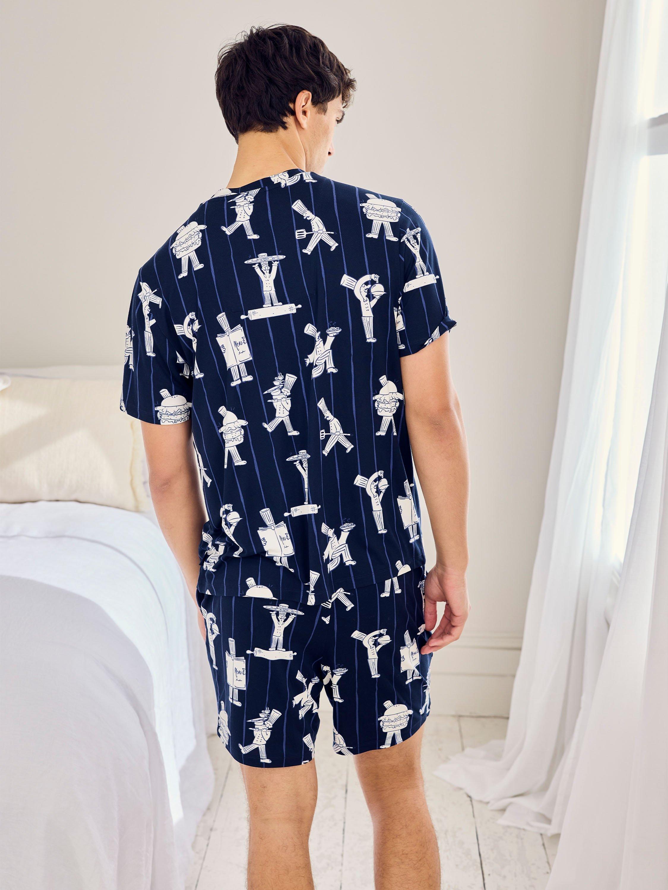 Product image 4 of 5, which shows Chelsea Peers Chef Stripe Print Short Pyjama Set, Navy, L