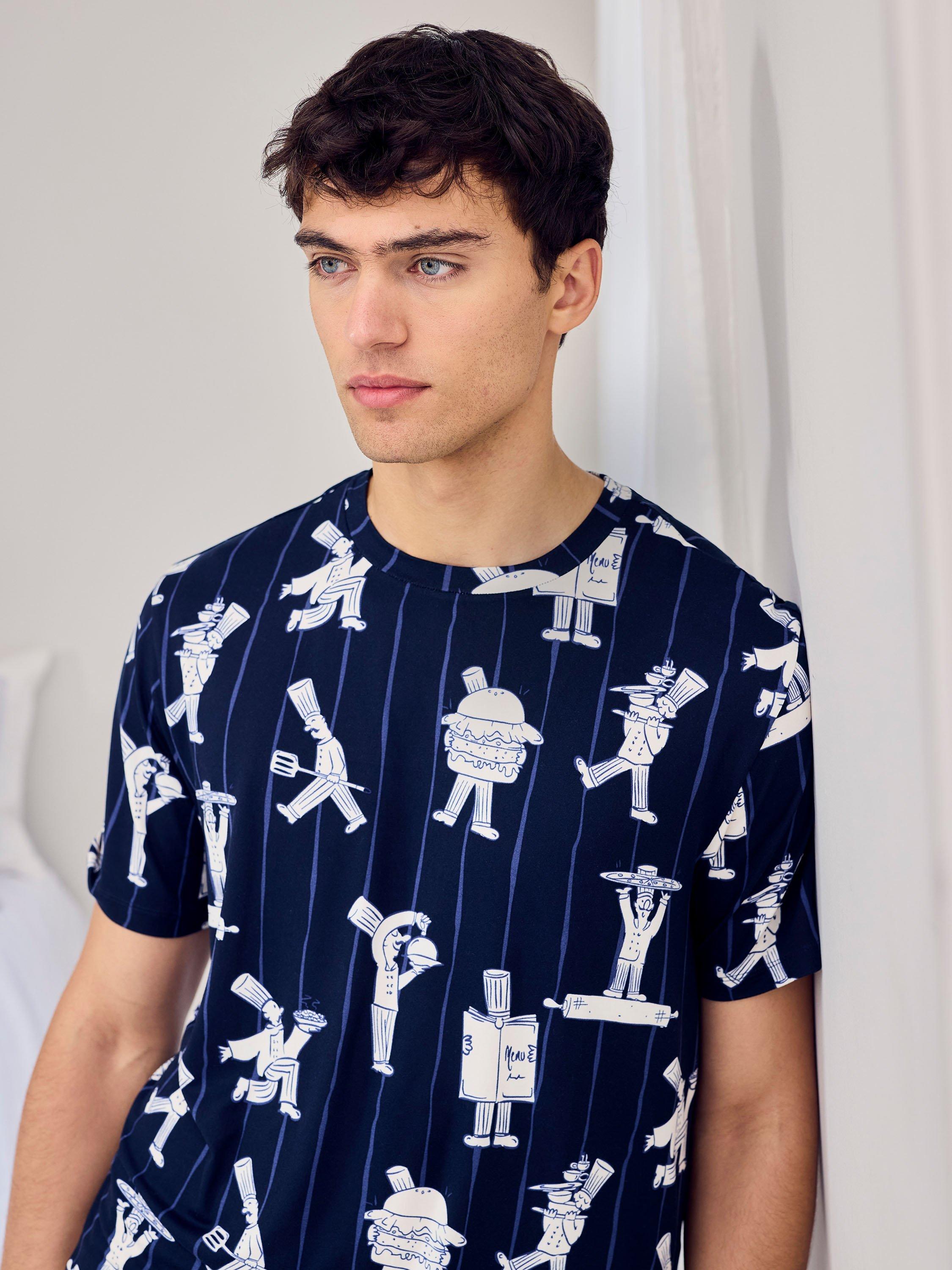 Product image 5 of 5, which shows Chelsea Peers Chef Stripe Print Short Pyjama Set, Navy, L