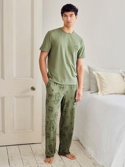 Chelsea Peers Daily Grind Print T-Shirt Pyjama Set, Khaki, Khaki