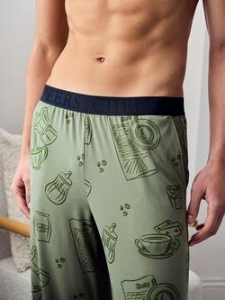 Chelsea Peers Daily Grind Print Pyjama Bottoms, Khaki - view 2, Khaki