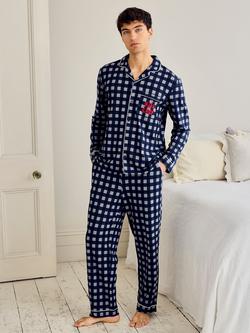 Chelsea Peers Stretch Cotton Kiss the Chef Check Pyjama Set, Navy, Navy