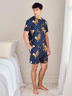 Chelsea Peers Leopard Chef Print Crew Neck Short Pyjama Set, Navy - view 2, Navy