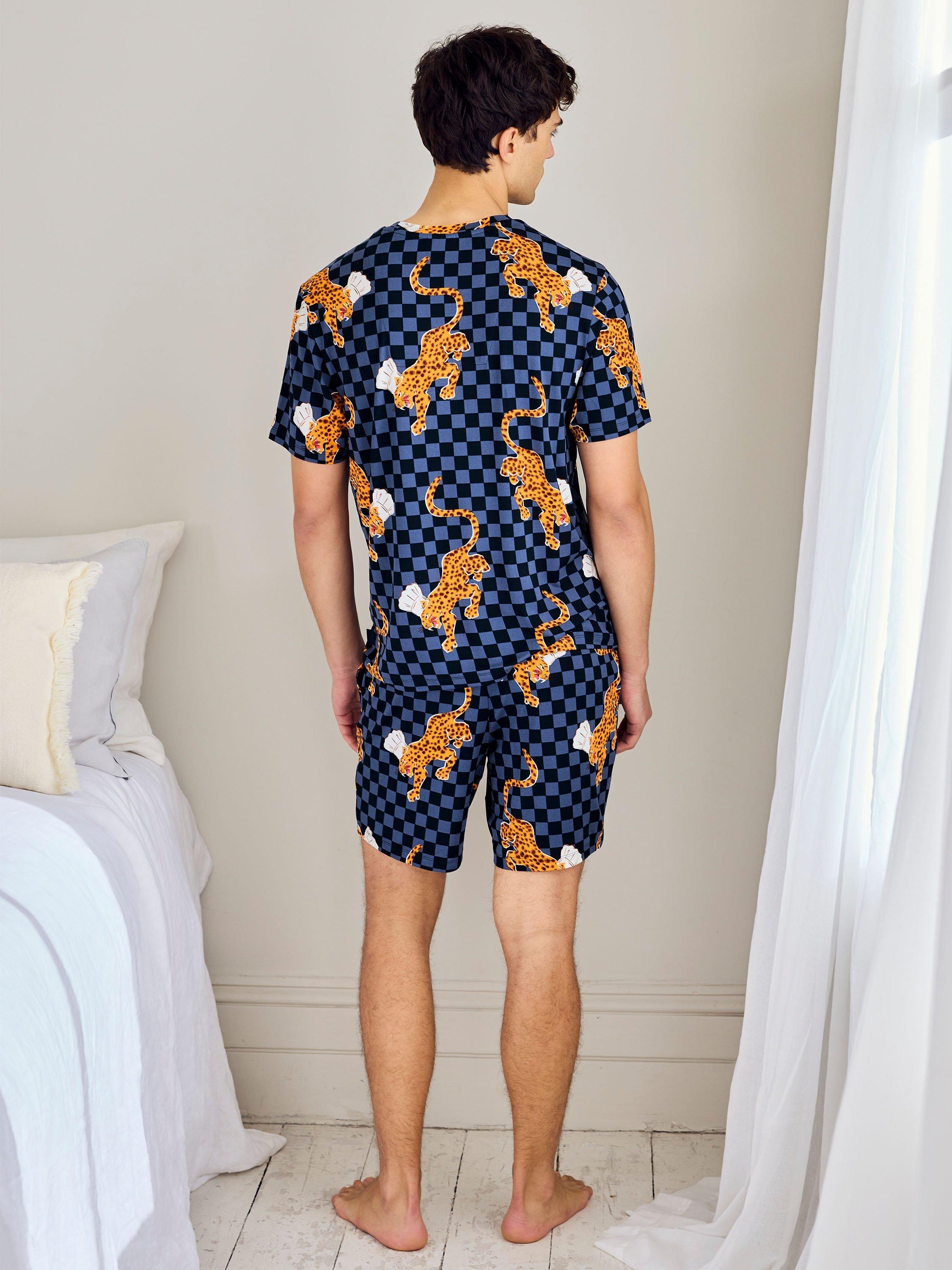 Product image 4 of 6, which shows Chelsea Peers Leopard Chef Print Crew Neck Short Pyjama Set, Navy, S