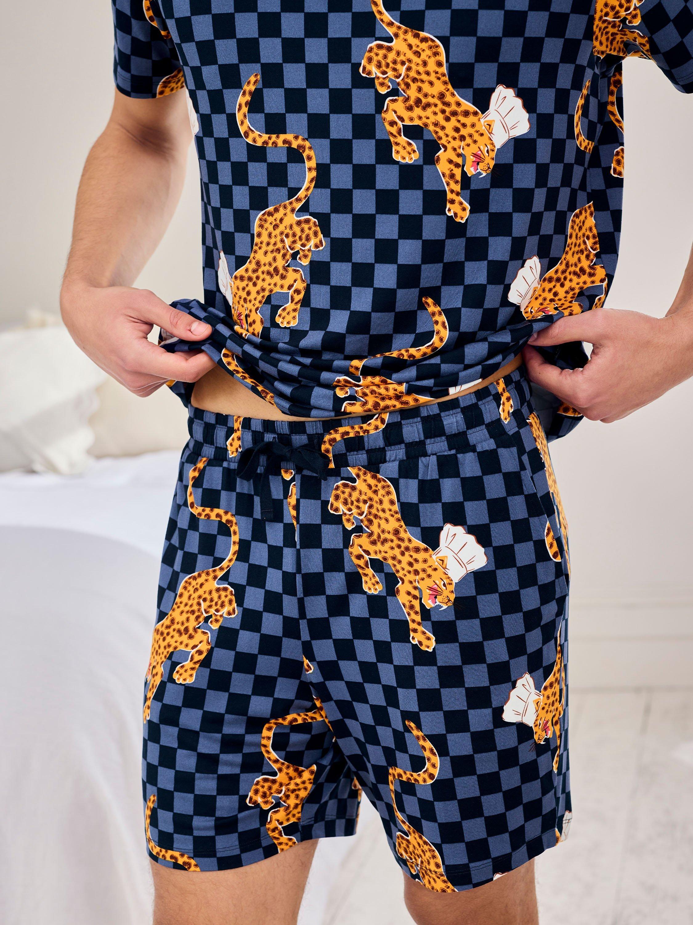Product image 5 of 6, which shows Chelsea Peers Leopard Chef Print Crew Neck Short Pyjama Set, Navy, S