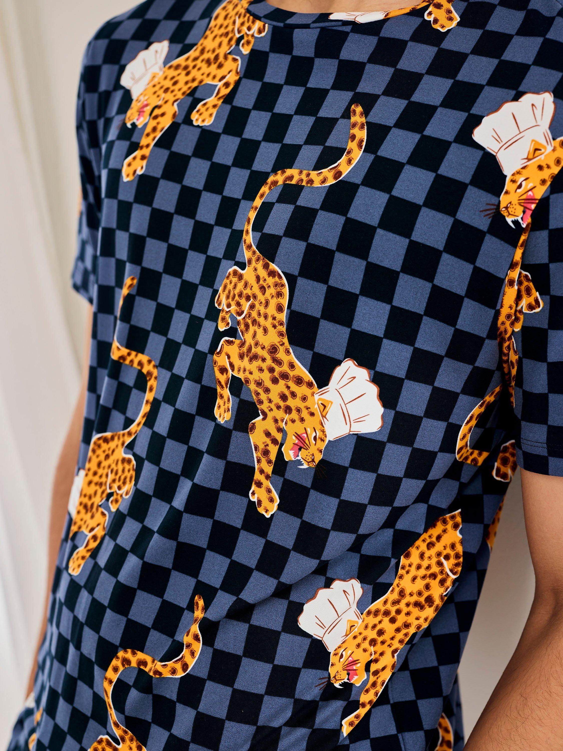 Product image 6 of 6, which shows Chelsea Peers Leopard Chef Print Crew Neck Short Pyjama Set, Navy, S