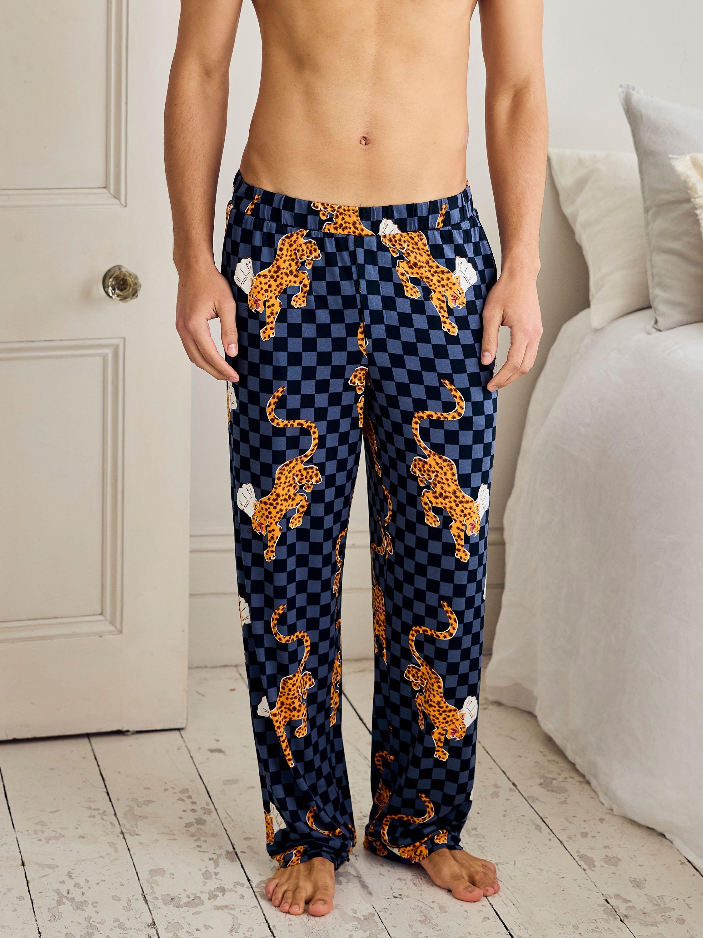 Product image 1 of 4, which shows Chelsea Peers Leopard Chef Print Pyjama Bottoms, Navy, L