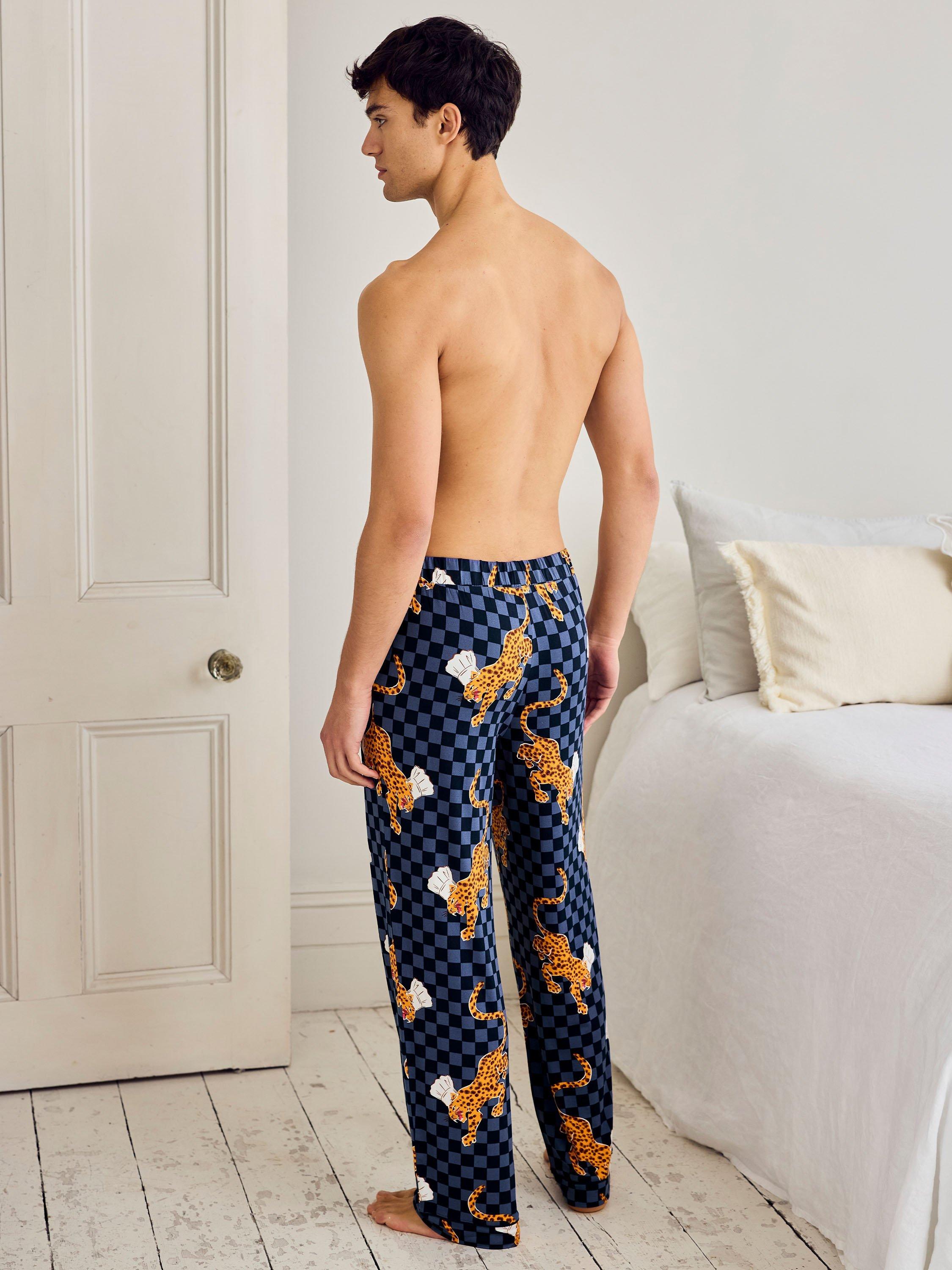 Product image 2 of 4, which shows Chelsea Peers Leopard Chef Print Pyjama Bottoms, Navy, L