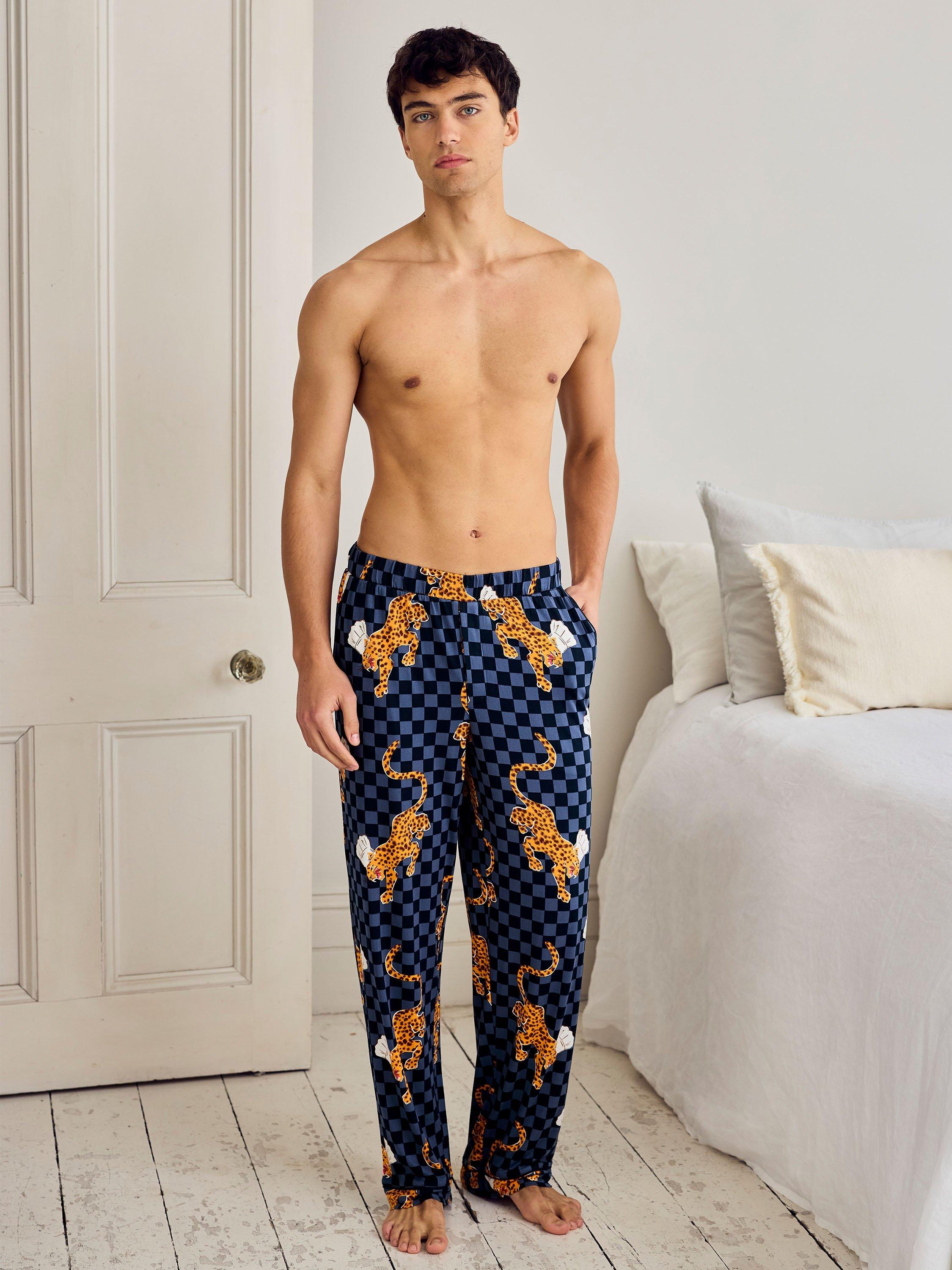 Product image 3 of 4, which shows Chelsea Peers Leopard Chef Print Pyjama Bottoms, Navy, L