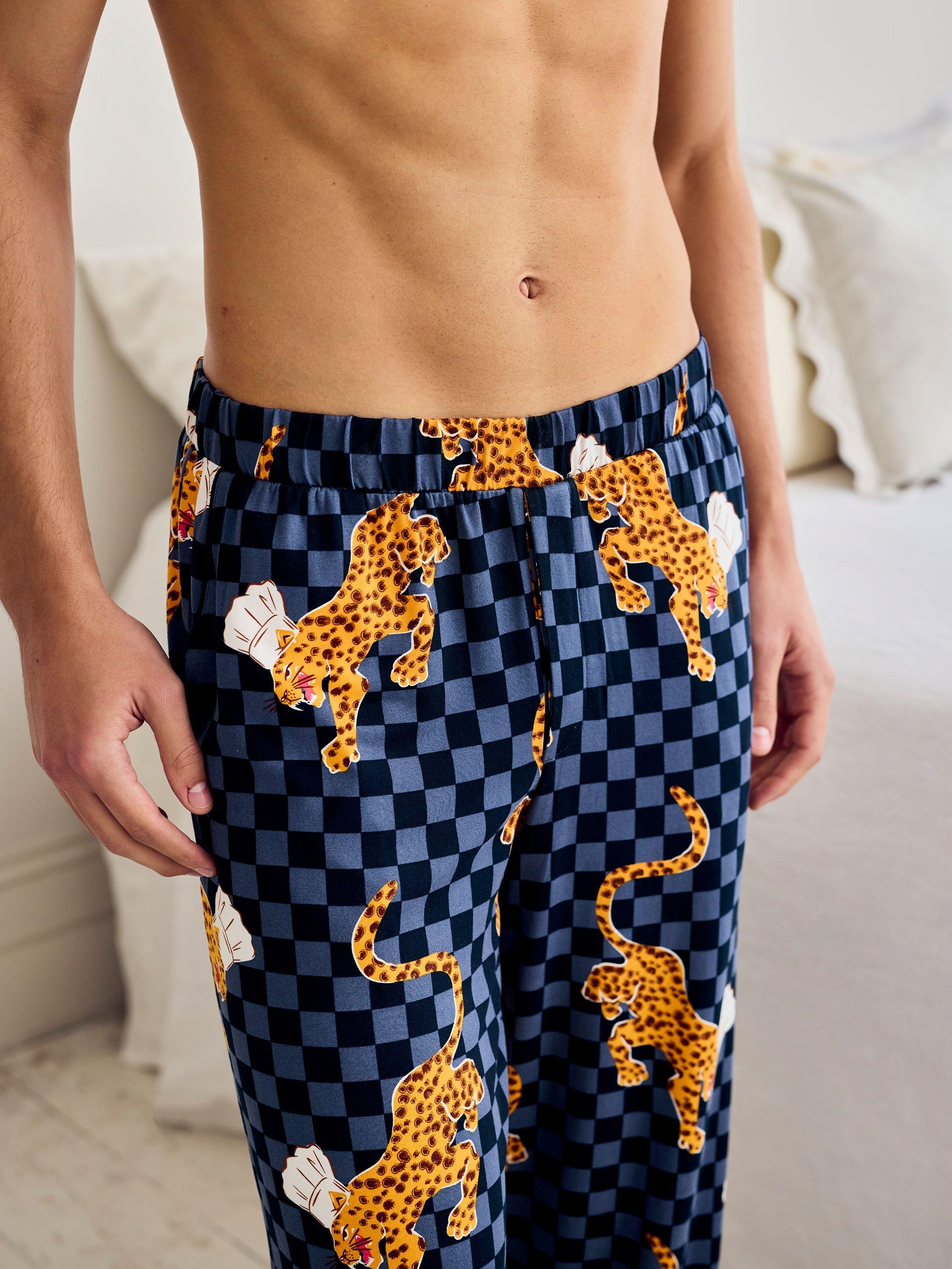 Product image 4 of 4, which shows Chelsea Peers Leopard Chef Print Pyjama Bottoms, Navy, L