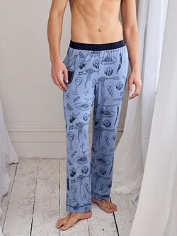 Chelsea Peers Supper Club Print Pyjama Bottoms, Blue - view 2, Blue
