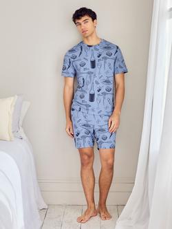 Chelsea Peers Supper Club Print Short Pyjama Set, Blue, Blue