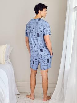 Chelsea Peers Supper Club Print Short Pyjama Set, Blue - view 2, Blue