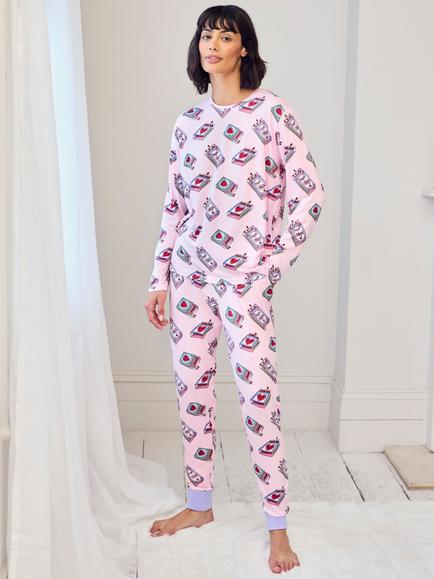 Chelsea Peers Perfect Match Jersey Long Pyjama Set, Pink, Pink
