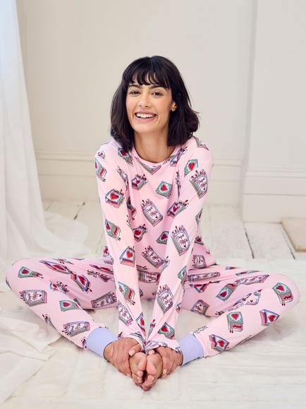 Chelsea Peers Perfect Match Jersey Long Pyjama Set, Pink - view 2, Pink