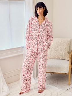 Chelsea Peers Cupid Button Down Long Pyjama Set, Off White, Off White