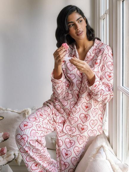 Chelsea Peers Cupid Button Down Long Pyjama Set, Off White - view 2, Off White