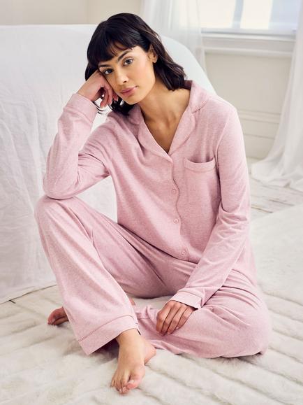 Chelsea Peers Scallop Edge Button Down Long Pyjama Set, Pink - view 2, Pink