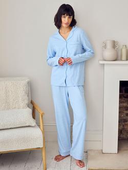 Chelsea Peers Scallop Edge Button Down Long Pyjama Set, Blue, Blue