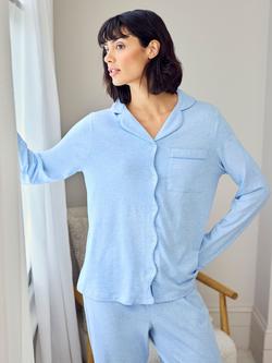 Chelsea Peers Scallop Edge Button Down Long Pyjama Set, Blue - view 2, Blue