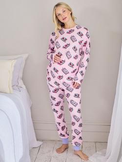 Chelsea Peers Valentine's Perfect Match Jersey Long Maternity Pyjama Set, Pink, Pink