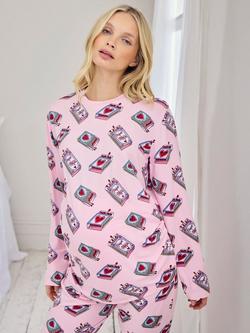 Chelsea Peers Valentine's Perfect Match Jersey Long Maternity Pyjama Set, Pink - view 2, Pink