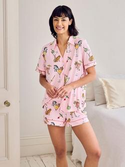Chelsea Peers Martini Animals Button Down Short Pyjama Set, Pink, Pink