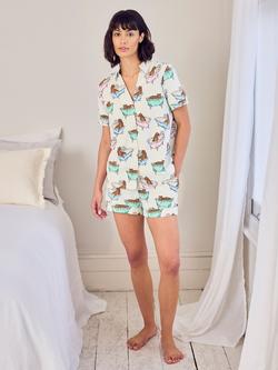 Chelsea Peers Bubble Bath Leopards Button Down Short Pyjama Set, Green - view 2, Green