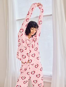 Chelsea Peers Chilli Hearts Button Down Long Pyjama Set, Pink - view 2, Pink