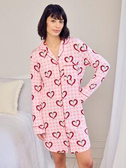Chelsea Peers Chilli Hearts Long Sleeve Nightshirt, Pink, Pink