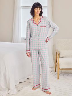 Chelsea Peers Do Not Disturb Button Down Long Pyjama Set, Blue, Blue