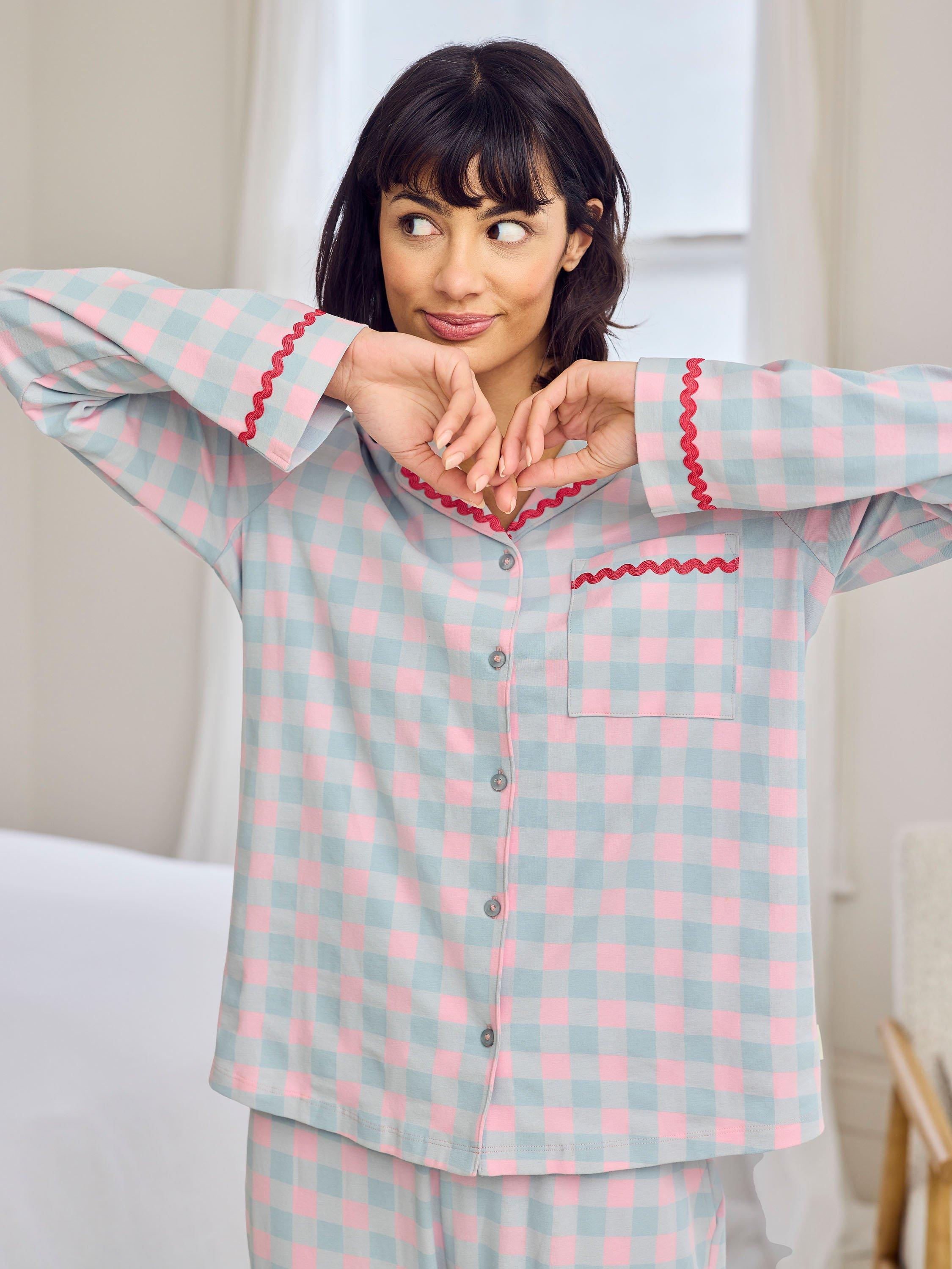 Product image 4 of 8, which shows Chelsea Peers Do Not Disturb Button Down Long Pyjama Set, Blue, 10