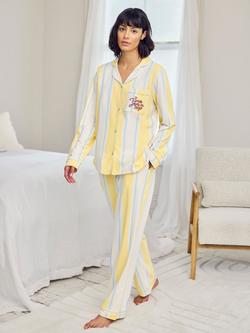 Chelsea Peers Stripe Time for a Nap Button Down Long Pyjama Set, Yellow, Yellow