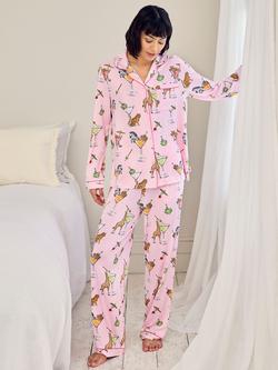 Chelsea Peers Martini Animals Button Down Long Pyjama Set, Pink, Pink