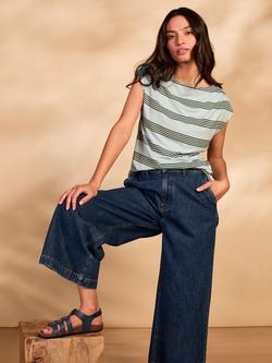 Celtic & Co. Slash Neck Stripe T-Shirt, Blue / Green Stripe, Blue / Green Stripe