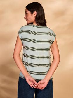 Celtic & Co. Slash Neck Stripe T-Shirt, Blue / Green Stripe - view 2, Blue / Green Stripe
