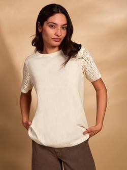 Celtic & Co. Cotton Jersey Sleeve Detail T-Shirt, Chalk, Chalk