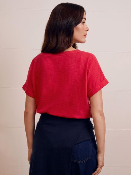 Celtic & Co. Crew Neck Grown On Sleeve T-Shirt, Red Tulip - view 2, Red Tulip