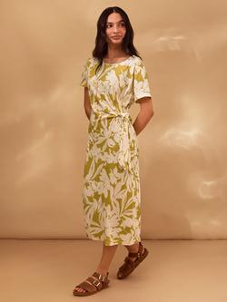 Celtic & Co. Knot Detail Short Sleeve Jersey Dress, Moss/White, Moss/White